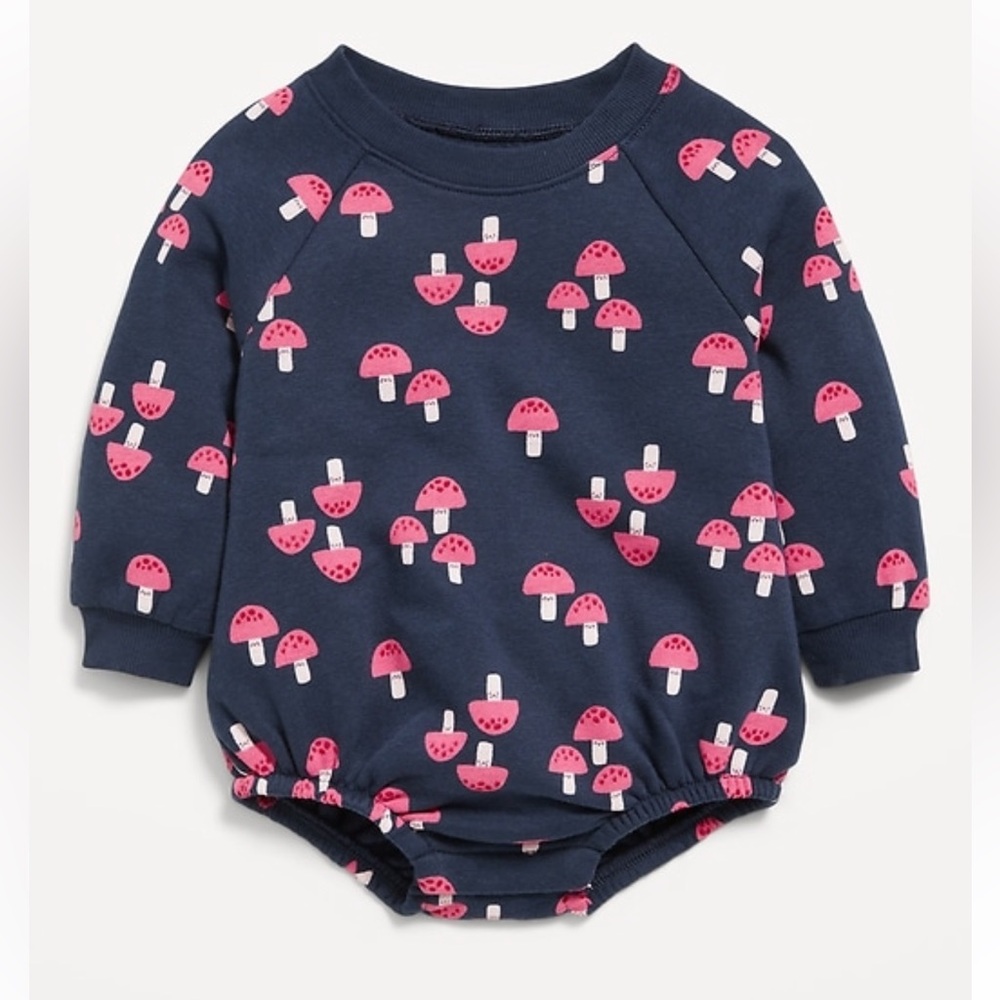 Old Navy Printed Long-Sleeve Fleece One-Piece Romper for Baby, Mushroom, 12-18 M